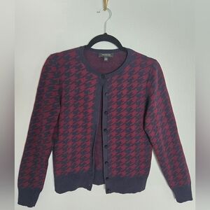 Ann Taylor Women's Cardigan - Burgundy and Navy Houndstooth